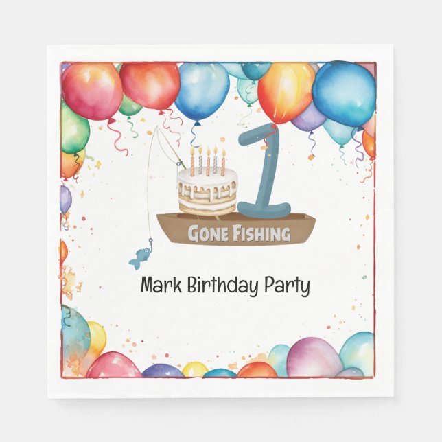 Fishing 1st Birthday  Napkins (Front)