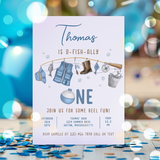  Fishing 1st Birthday O-Fish-Ally One Birthday Invitation (Creator Uploaded)