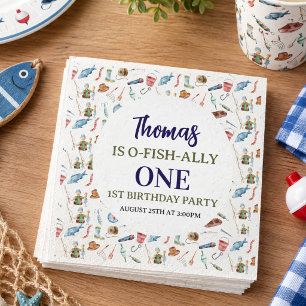 Fishing 1st Birthday   O-Fish-Ally One party Napkins