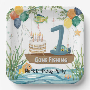 Fishing 1st Birthday Paper Plates