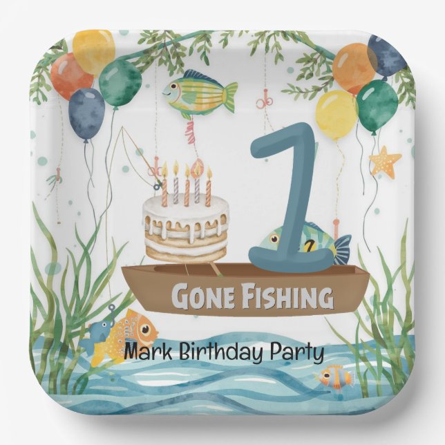 Fishing 1st Birthday  Paper Plates (Front)