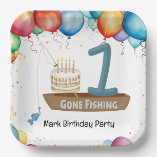 Fishing 1st Birthday Paper Plates