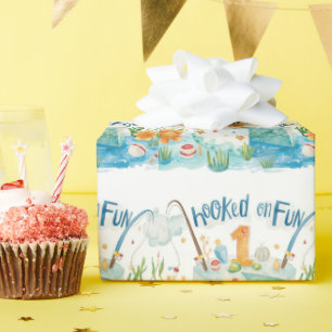 Fishing 1st Birthday with Cake  Wrapping Paper