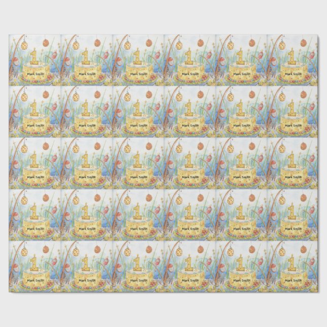 Fishing 1st Birthday  Wrapping Paper (Seam)