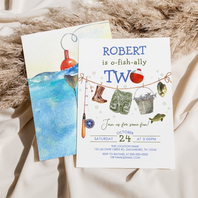 Fishing 2nd Birthday Blue Boy O-fish-ally Invitation (Creator Uploaded)