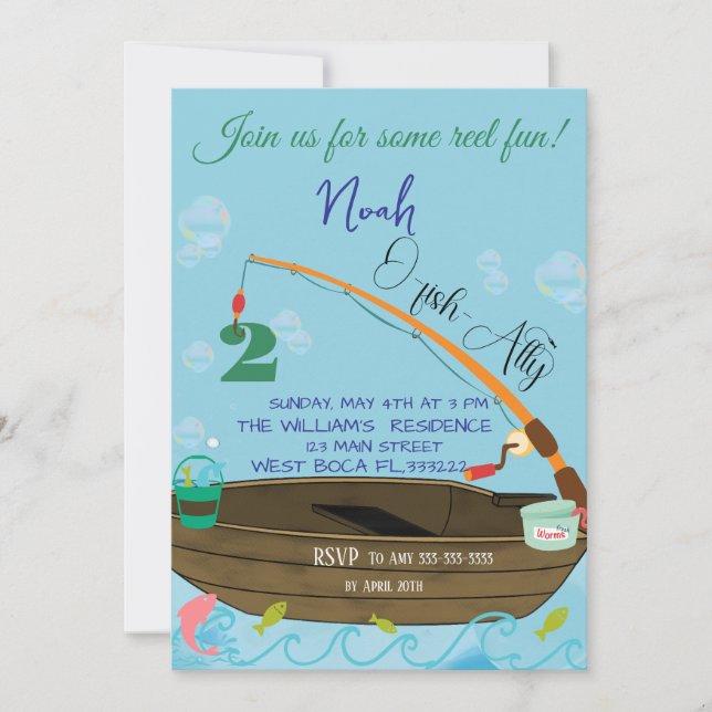 Fishing 2nd Birthday Boy O-fish-ally Invitation (Front)
