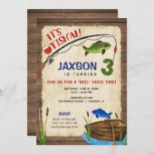Fishing 3rd birthday boy rustic outdoors invitation (Front/Back)