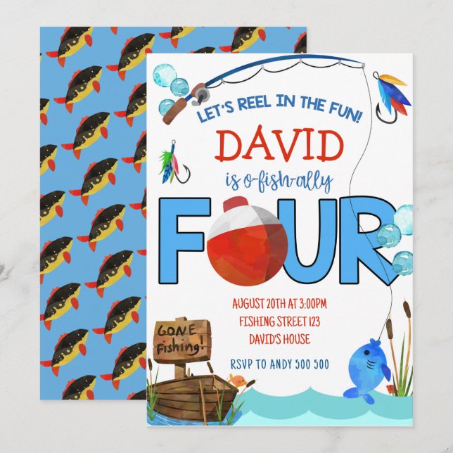 Fishing 4th Birthday Boy Party O-fish-ally Invitation (Front/Back)