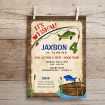 Fishing 4th birthday boy rustic outdoors invitation