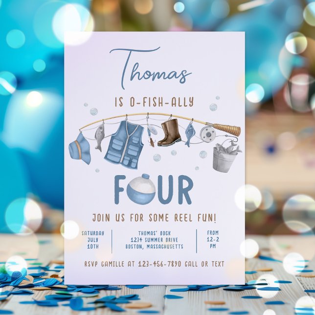  Fishing 4th Birthday O-Fish-Ally Four Birthday Invitation (Creator Uploaded)