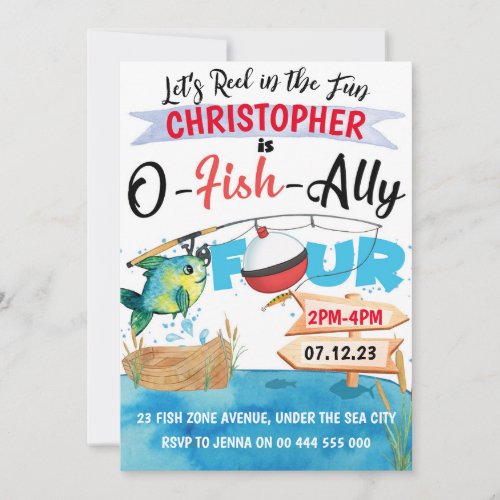 Fishing 4th Birthday O_Fish_Ally Four Boy Invitation