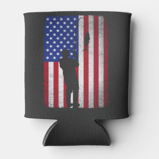 Fishing 4th Of July USA American Flag Fisherman Can Cooler