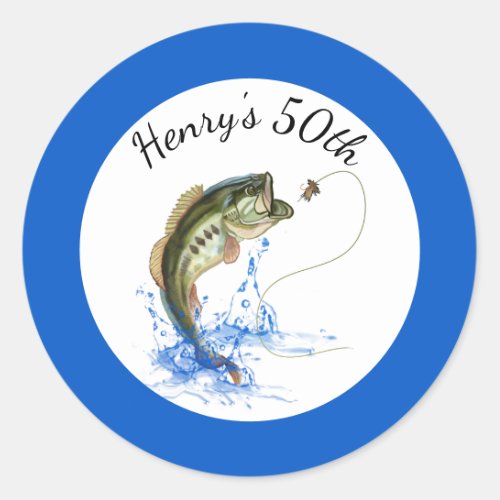 Fishing 50th Birthday Classic Round Sticker