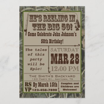 Fishing 50th Birthday Invitation With Camo by aaronsgraphics at Zazzle