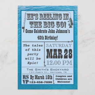 Fishing 50th Birthday Invitation with Water