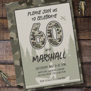 Fishing 60th Birthday Camouflage Woodland Forest Invitation