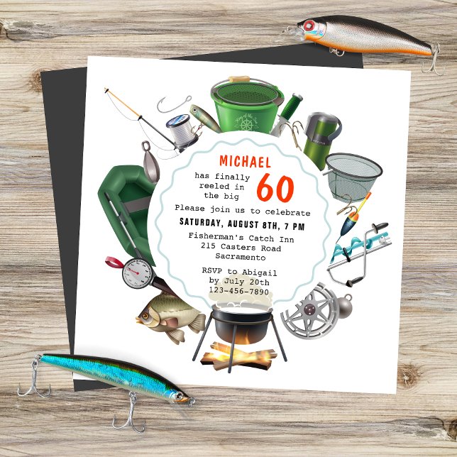 Fishing 60th Birthday Fisherman Outdoors Camping Invitation (Creator Uploaded)