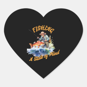 Fishing A State of Mind Heart Sticker