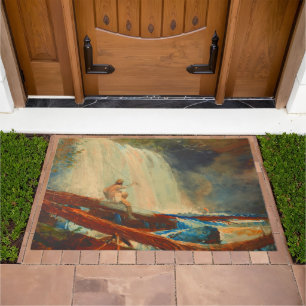 Fishing A Waterfall Adirondacks Winslow Homer Doormat