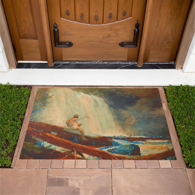 Fishing A Waterfall Adirondacks Winslow Homer  Doormat (Outdoor)