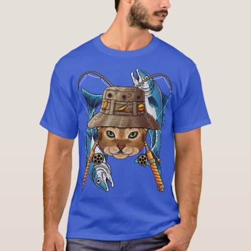 Fishing Abyssinian Outdoor Fisherman Cat Cute Fly  T_Shirt