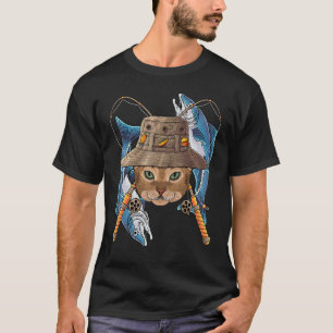 Fishing Abyssinian Outdoor Fisherman Cat Cute Fly T-Shirt
