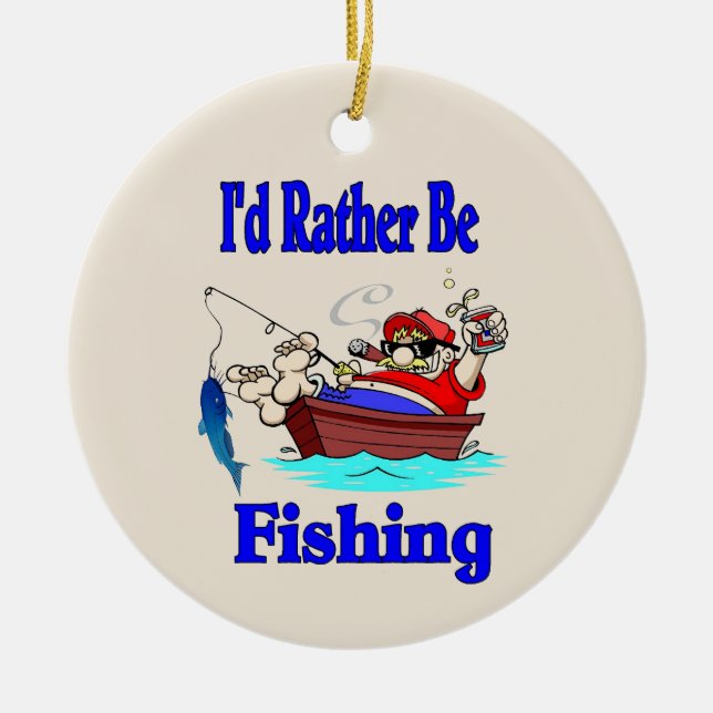 Fishing, add, edit text ceramic ornament (Front)