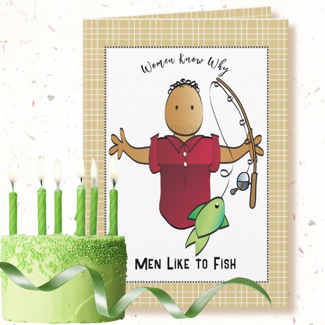 Fishing African American Male Cartoon Birthday Card (Creator Uploaded)