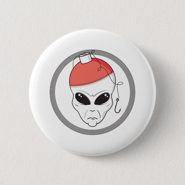 fishing alien head pinback button (Front)