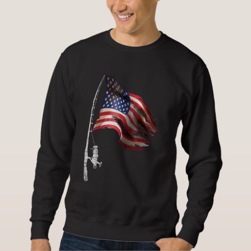 Fishing American Flag Fisherman Patriotic Day 4th  Sweatshirt