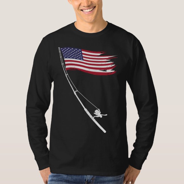 Fishing  American Flag Fishing Rod T-Shirt (Front)