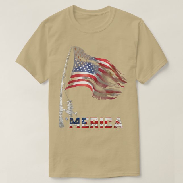 Fishing American Flag Merica Fisherman Patriotic 4 T-Shirt (Design Front)