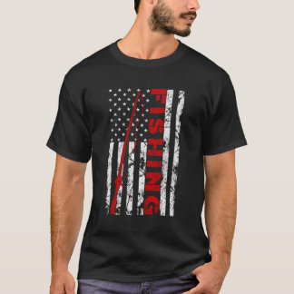 Fishing American Flag Rod Usa Patriotic Fisherman T-Shirt