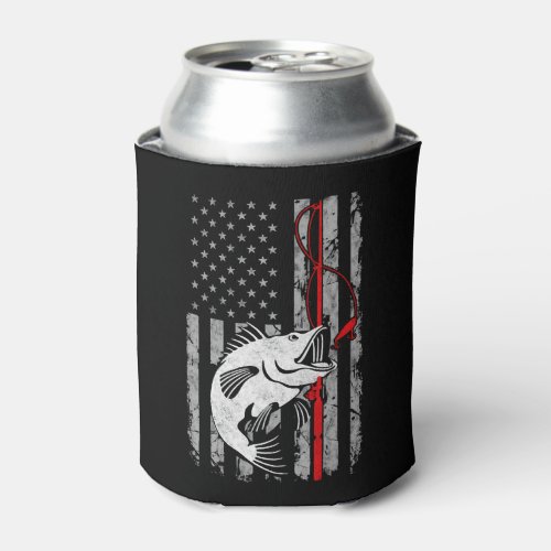 Fishing American Flag Usa Bass Fisherman Can Cooler