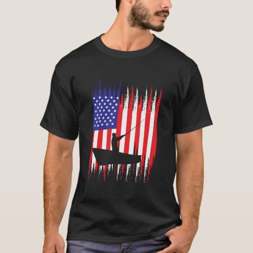 Fishing American Flag Usa Fishersman Boat T_Shirt