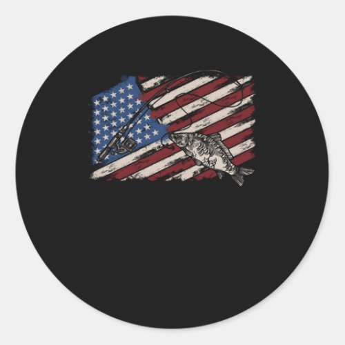 Fishing American Flag Vintage Classic Round Sticker