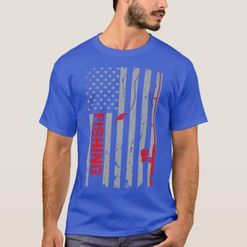 Fishing American Flag Vintage T_Shirt