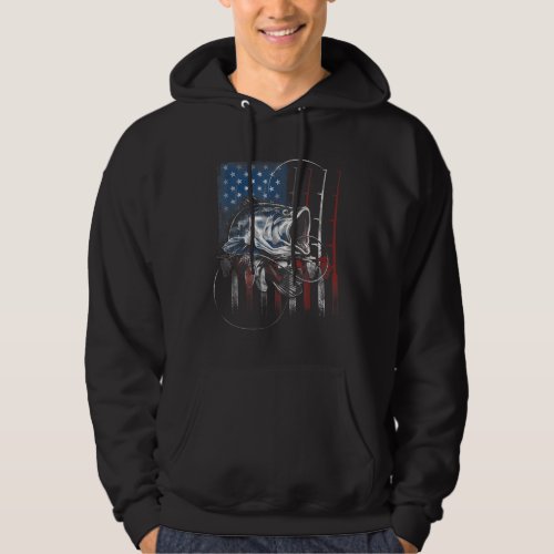 Fishing American Flag Vintage USA Bass Fisherman Hoodie