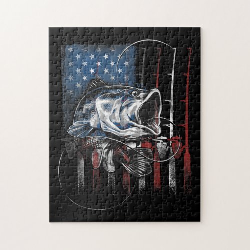 Fishing American Flag Vintage USA Bass Fisherman Jigsaw Puzzle