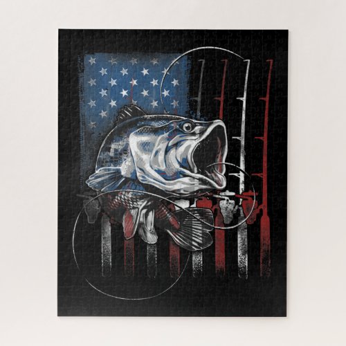 Fishing American Flag Vintage USA Bass Fisherman Jigsaw Puzzle