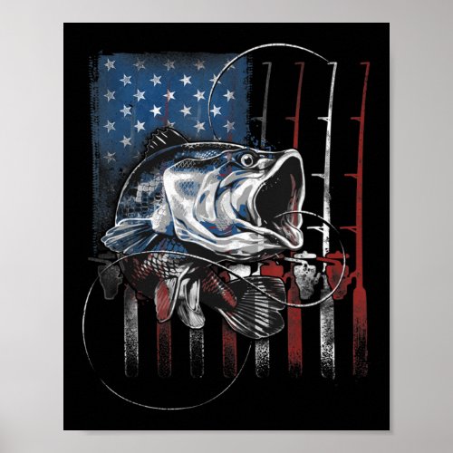 Fishing American Flag Vintage USA Bass Fisherman Poster