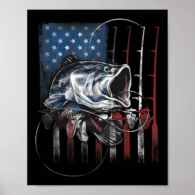 Fishing American Flag Vintage USA Bass Fisherman Poster | Zazzle