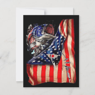 Fishing American Flag Vintage USA Bass Fisherman  RSVP Card