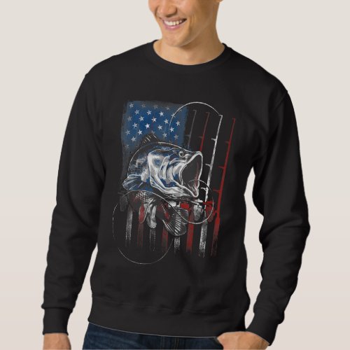 Fishing American Flag Vintage Usa Bass Fisherman Sweatshirt