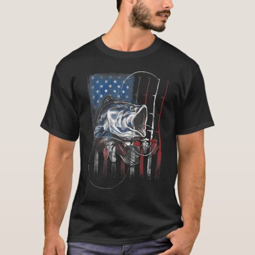 Fishing American Flag Vintage Usa Bass Fisherman T_Shirt