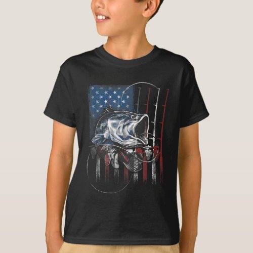 Fishing American Flag Vintage USA Bass Fisherman T_Shirt
