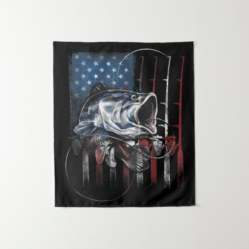 Fishing American Flag Vintage USA Bass Fisherman Tapestry