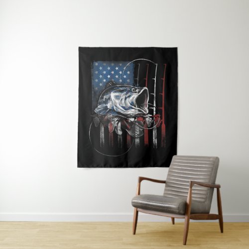 Fishing American Flag Vintage USA Bass Fisherman Tapestry