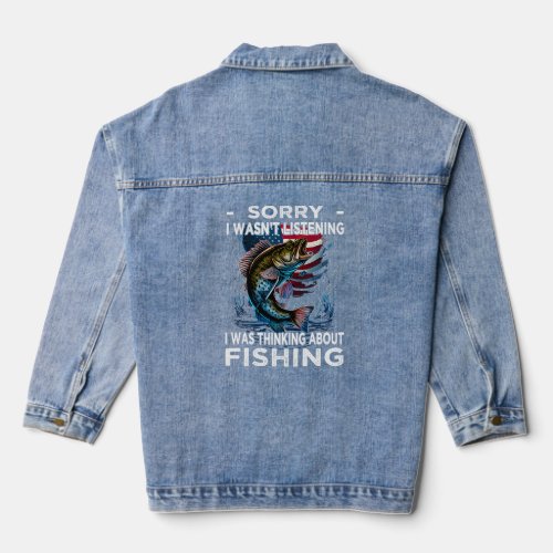 Fishing and an American Flag  Largemouth Bass  Denim Jacket