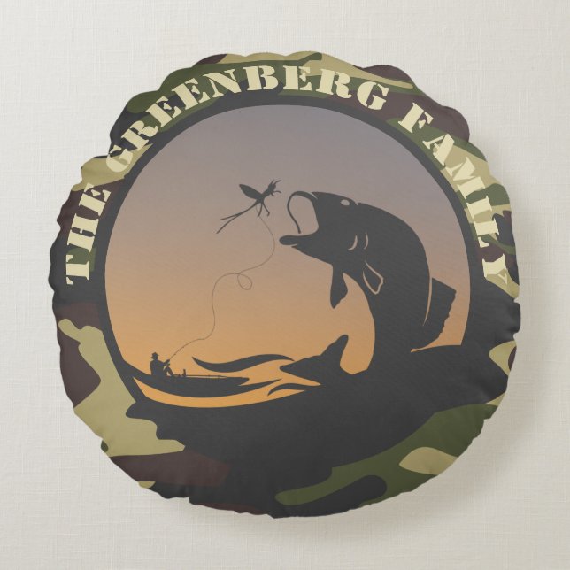 Fishing and Camo Round Pillow (Front)